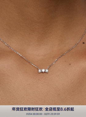 PAUSA ANN s925 精致迷你珠边镶钻蝴蝶结通勤百搭项链