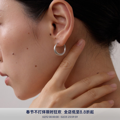 PAUSAANN s925 手工拉丝通勤鱼肚渐变圆环通勤极简耳钉 3尺寸