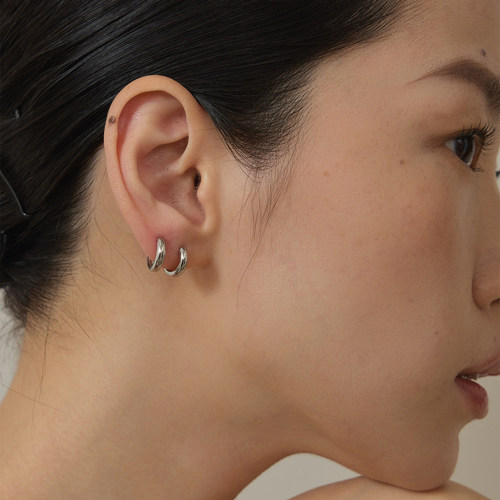 PAUSA ANN s925 简约925银光面胖耳圈百搭耳扣耳钉 多尺寸