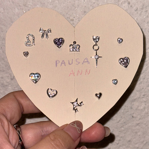 PAUSA ANN s925 进口锆石爱心皇冠系列小耳钉 多款