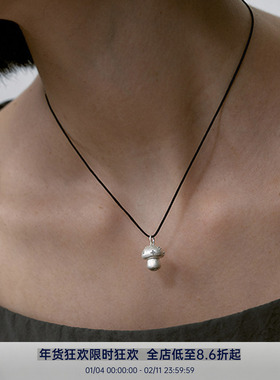 PAUSA ANN s925 原创锆石斑点蘑菇黑绳可调节小众设计项链
