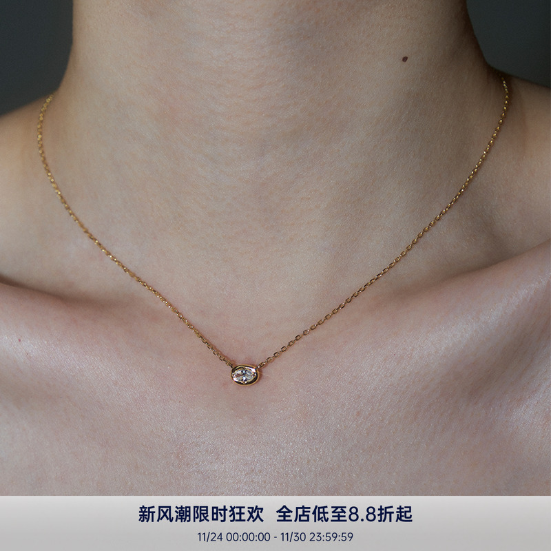 PAUSA ANN s925 通勤时髦小旦形高品质锆石点睛金银项链