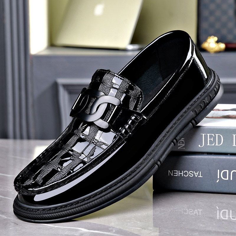 潮牌专柜春季男鞋豆豆鞋漆皮商务休闲皮鞋男真皮韩版百搭一脚蹬懒