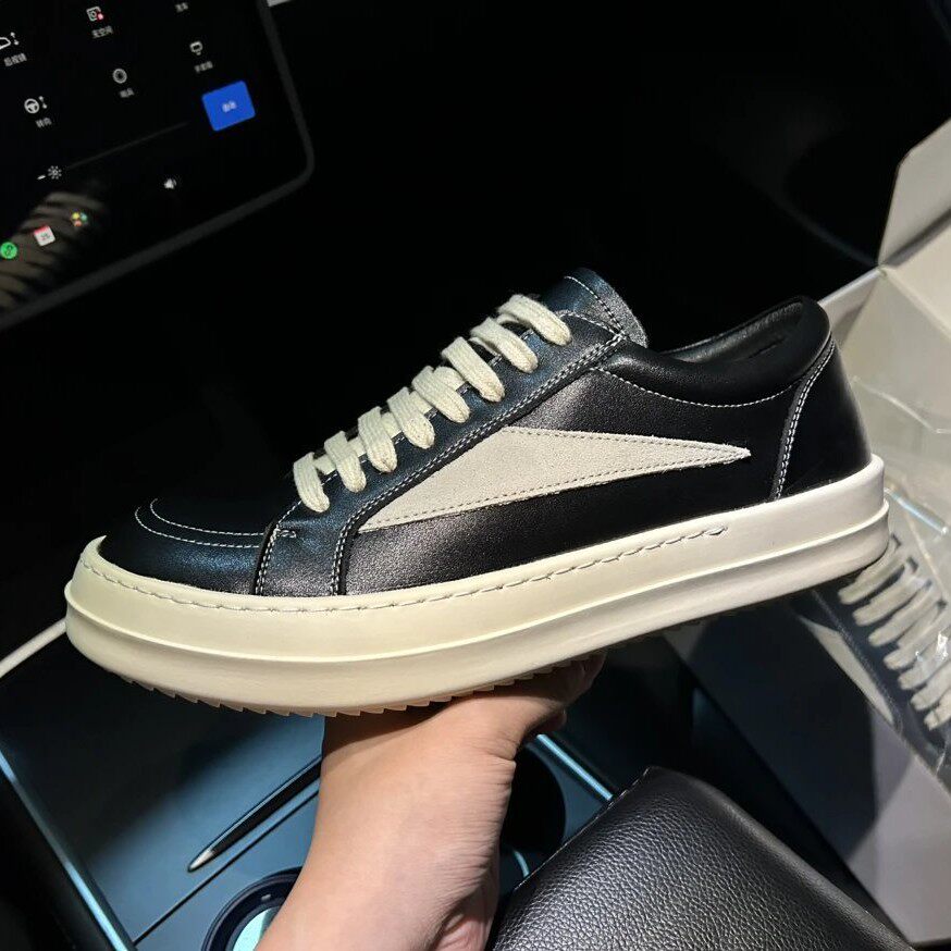 潮牌专柜ro板鞋平替黑暗系男女高街倒三角真皮百搭时尚休闲男女运