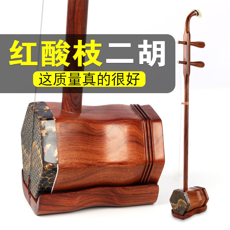红木二胡乐器红酸枝木原木抛光演奏考级二胡成人儿童铜轴木轴可选