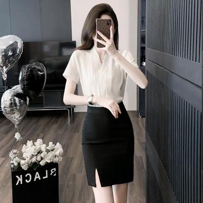 前台接待职业装套装夏季女衬衫礼仪工装美容师工作服ol气质套装裙