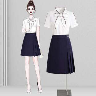 短袖衬衫女设计感小众别致短款上衣白色ol通勤幼师工作服园服夏季