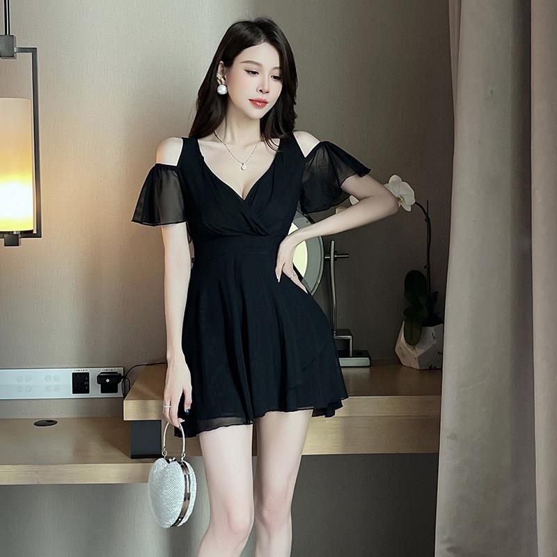 夜总店露肩连衣裙子夜场性感女装短裙spa洗浴按摩足疗技师工作服