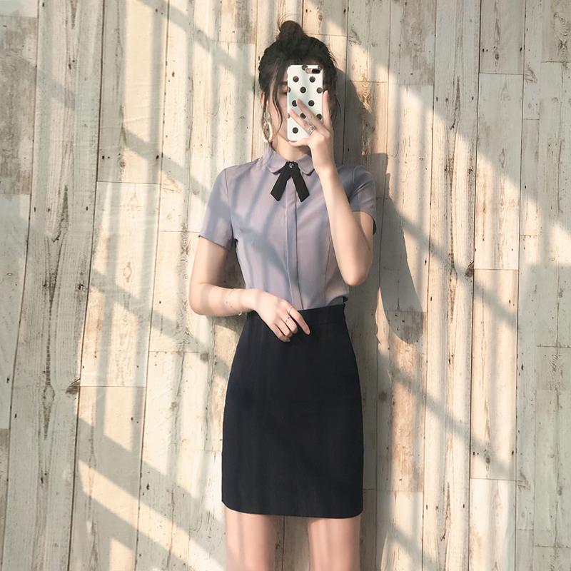 职业装女套装套裙2025夏季新款工作服短袖衬衫工装修身OL衬衣制服