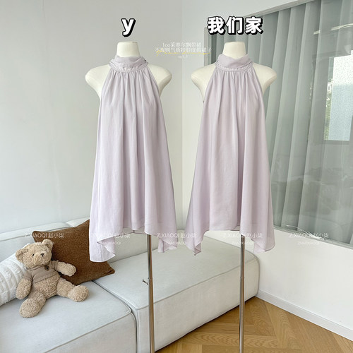 不规则连衣裙女夏气质挂脖度假裙