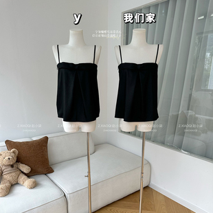 柒月末 一字领蝴蝶结吊带背心女夏季新款设计感细肩带甜酷上衣