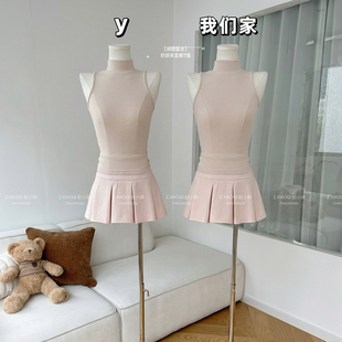 柒月末【纯欲留白】针织半高领T恤女夏季修身打底无袖背心上衣