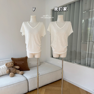 T恤女春 V领100竹节棉卷边短袖 柒月末 夏日氧气tee