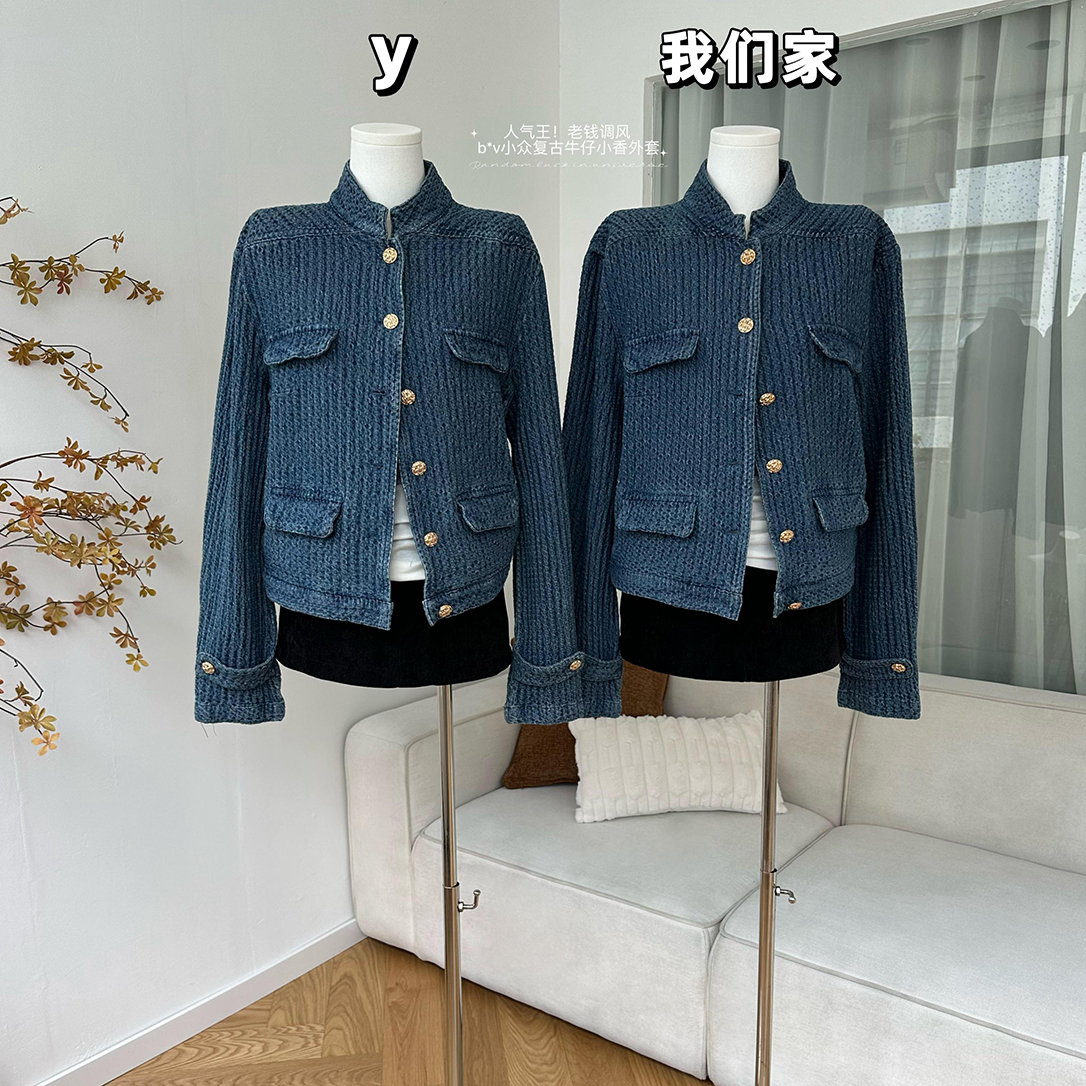 小香风蓝色休闲美式牛仔外套秋季