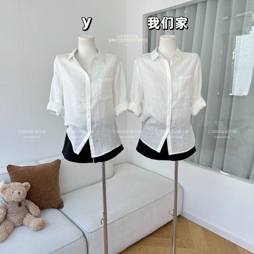 窄版微宽松中袖衬衫女夏薄款衬衣