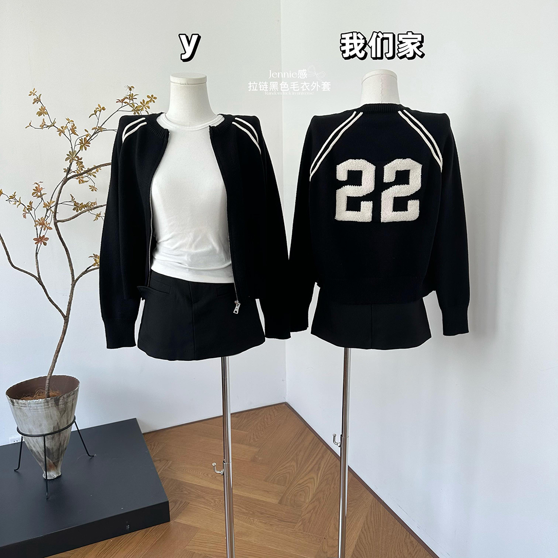 拉链黑色毛衣外套女秋冬针织开衫