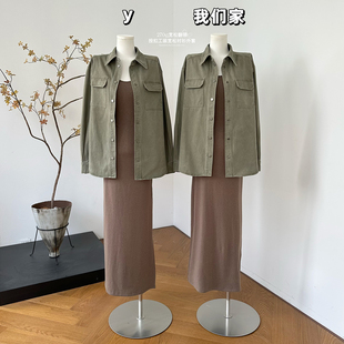 宽松百搭长袖 柒月末 外套女春季 衬衫 上衣 270g宽松翻领按扣工装