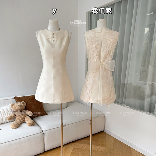 白色无袖背心裙气质收腰短裙