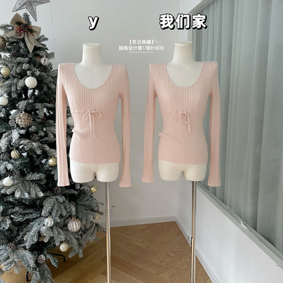 v领针织衫女冬季修身长袖上衣