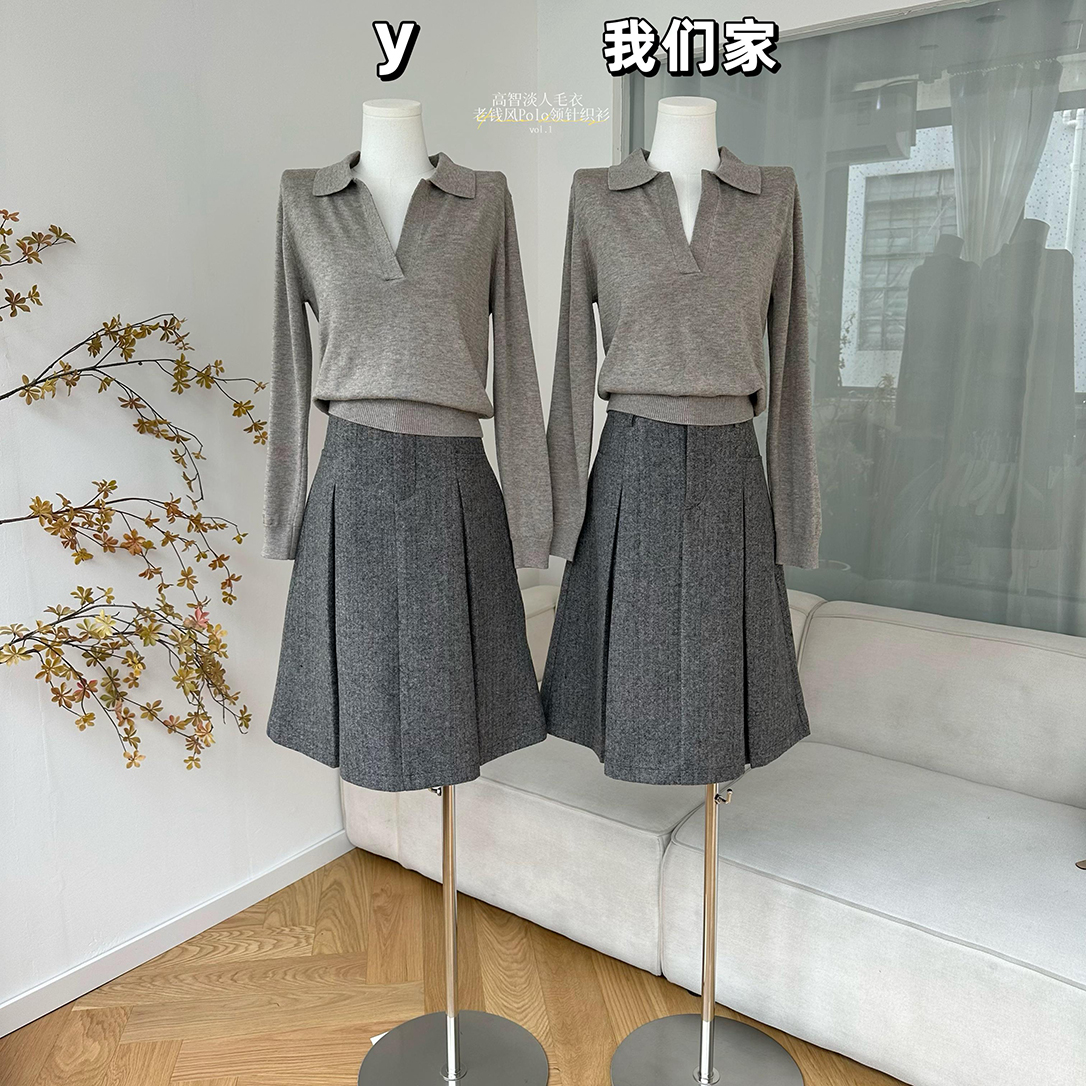 老钱风Polo领针织衫休闲V领长袖