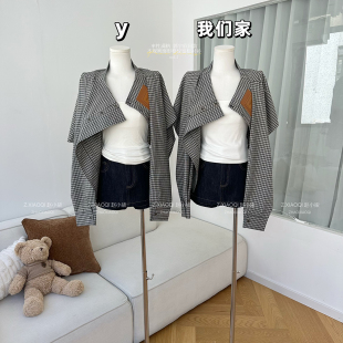 柒月末率性满格郭宇欣同款经典水洗不规则上衣女廓形格纹宽松衬衫