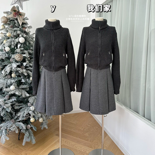 柒月末 le*re深灰粗棒针立领毛衣开衫上衣外套女秋冬 超厚实一件