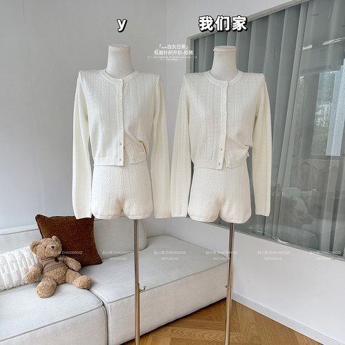 白女日常私服针织开衫+短裤