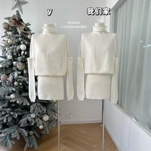 袖 高领斗篷针织连衣裙 套包臀裙短裙 韩系姐姐 柒月末
