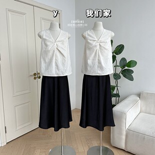 柒月末【旋转韵律】扭结背心上衣V领抽绳薄款亚麻挂脖小衫