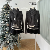 柒月末 定染混色V领羊毛毛衣围巾套组套头休闲风秋冬针织2025冬季