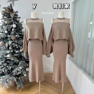 无袖 日系系带罩衫 背心针织连衣裙两件套 银座muse裙 柒月末