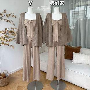 慵懒感天菜 套装 早秋长袖 外套休闲裤 女 针织开衫 柒月末