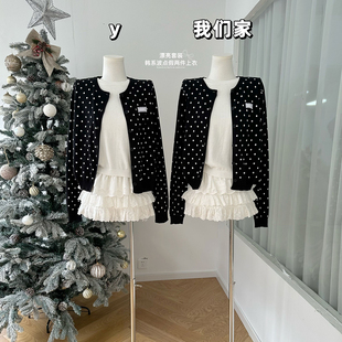 针织衫 上衣女秋季 慵懒风毛衣外套 波点假两件针织开衫 柒月末