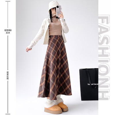 灰色格子呢子半身裙女春秋2025