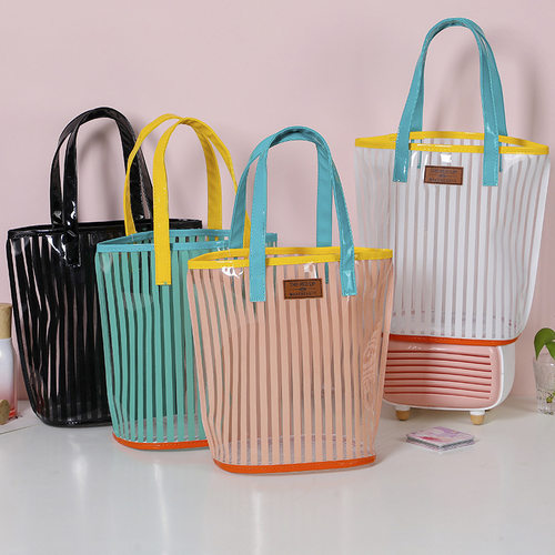 沙滩包便携旅行化妆包大容量沙滩手提包PVC透明化妆包网纱果冻包