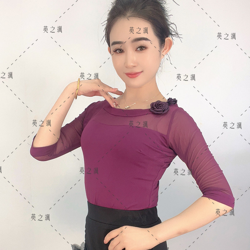 5068英之飒新款国标舞玫瑰花广场吉特巴交谊拉丁舞蹈跳舞连体上衣