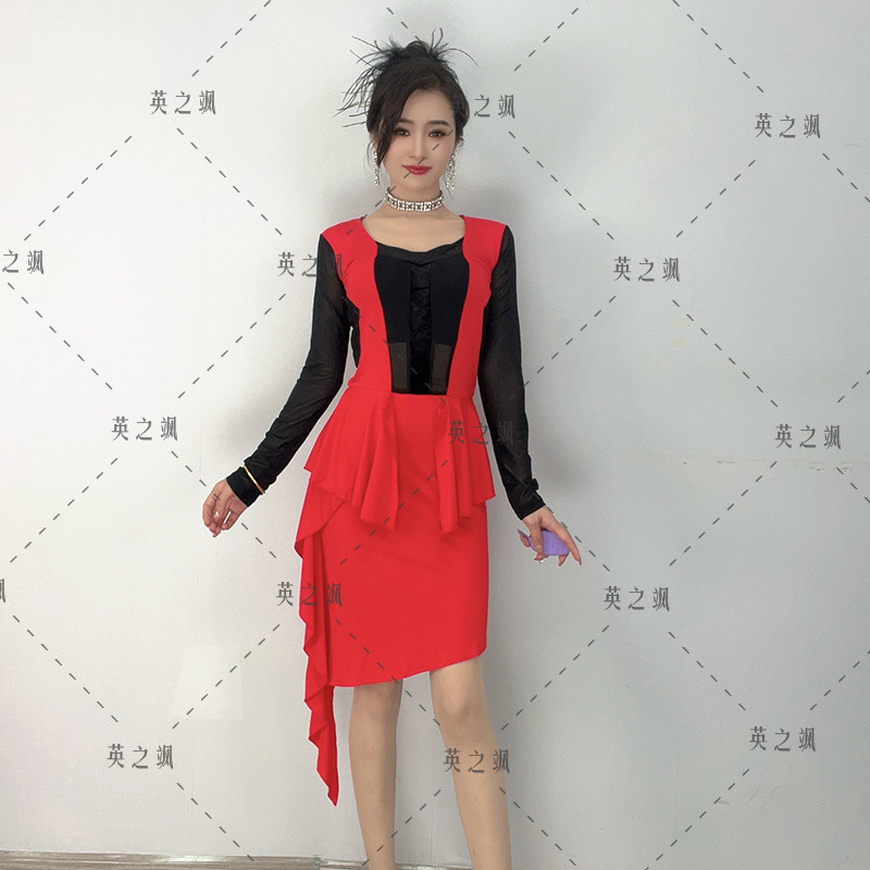 5029英之飒新款时尚收腰点帕斯广场舞荷叶边吉特巴交谊连衣裙短裙,运动/瑜伽/健身/球迷用品,广场舞连衣裙,淘宝优惠券,粉丝福利购,淘宝优惠卷