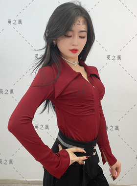 6155英之飒新广场舞吉特巴水兵交谊舞女舞蹈翻领长袖连体跳舞上装