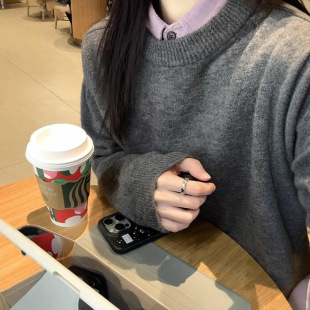 简漫妮韩系复古高级感浣熊绒毛衣女秋冬加厚慵懒风针织衫套头上衣