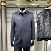 水貂内胆可拆卸男士 翻领绵羊毛毛呢外套商务中长款 大衣领佐诺依