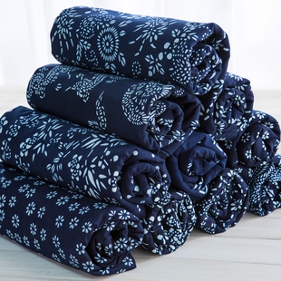 非遗乌镇蓝色印花纯棉布料手工服装面料民族风复古布料原材料DIY