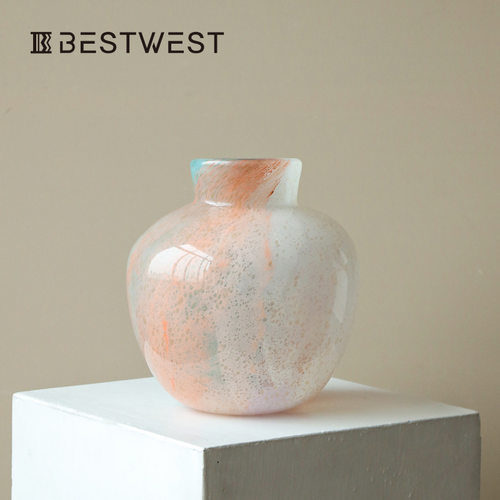 Bestwest艺术玻璃花瓶水培器皿餐桌鲜花插花创意复古风高级感花器