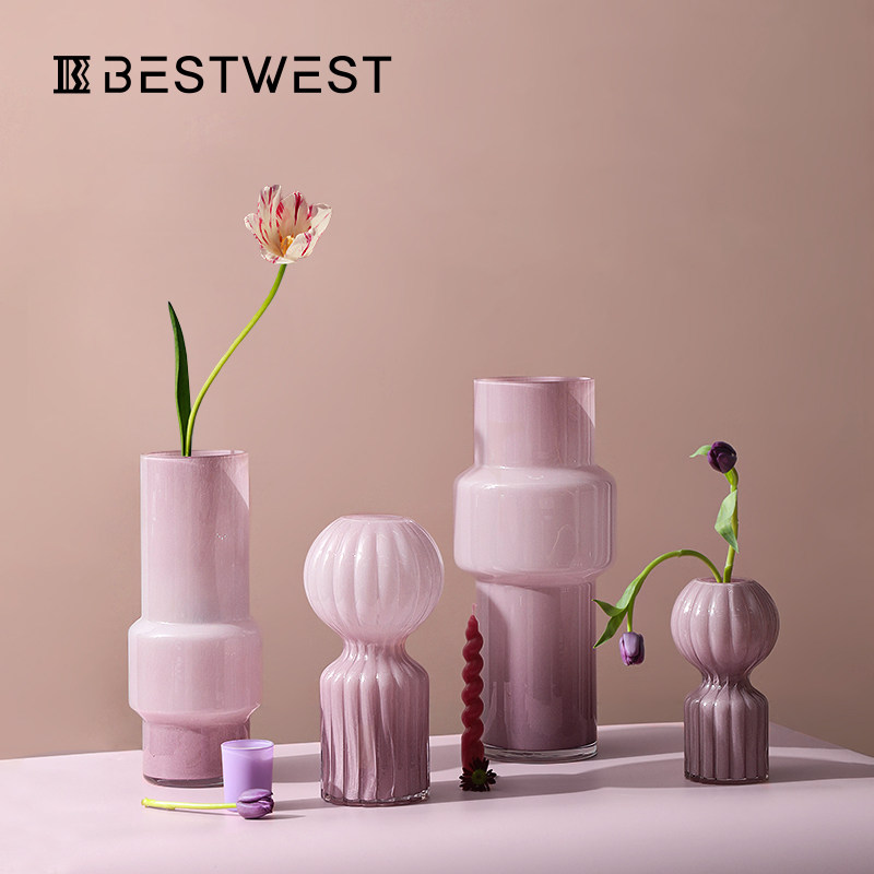 玻璃花瓶轻奢高级感摆件客厅插花富贵竹水培复古鲜花创意餐桌中古