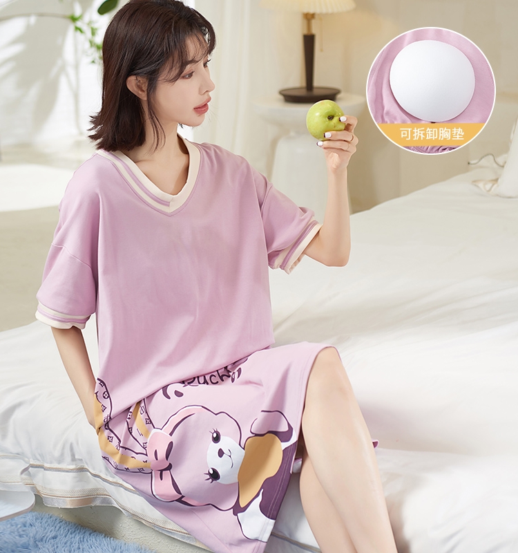 带胸垫睡裙女士夏季可爱纯棉