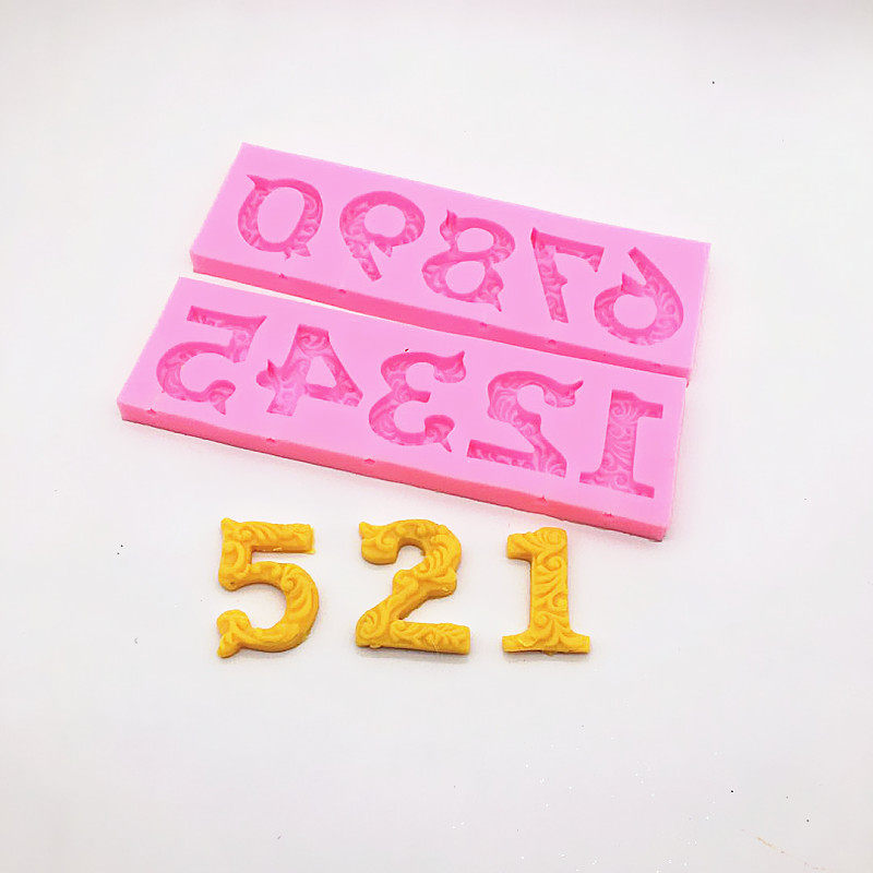 翻糖巧克力蛋糕装饰模具 0-9浮雕数字棒棒糖硅胶模具 粘土模具