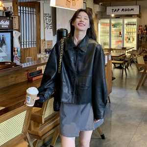 【】黑色机车pu皮上衣外套女 2D111-A395 P145 K198 主推图片