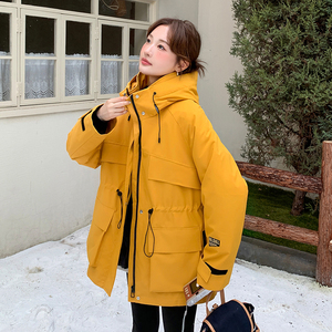 韩系黄色冲锋衣派克服棉衣外套女秋冬2025新款羽绒棉服超好看棉袄图片