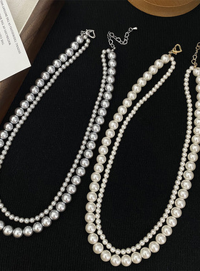 复古双层缠绕施家珍珠项链毛衣链