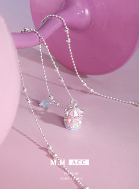 多巴胺彩色旋转木马游乐园挂坠项链女款甜美可爱百搭高级感锁骨链