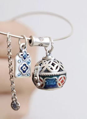 【开运福】可打开镂空香囊球吊坠女复古中国风珐琅彩香薰项链项圈